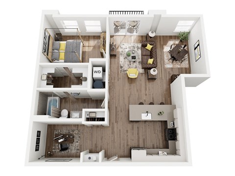 Floor plan for 1 bed, 1 bath, 988 sqft